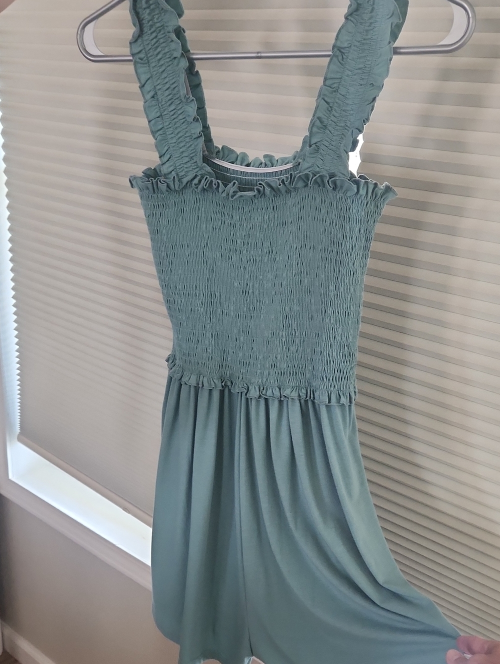 Smocked Ruffle Strap Women's Romper in Sage Green